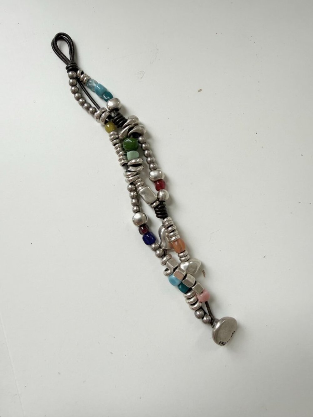 Uno De 50 Beaded Silver Bracelet with Multicolor glass beads